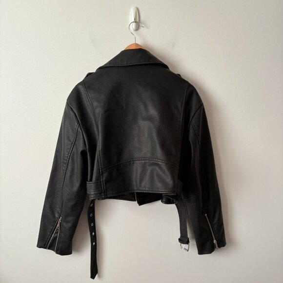 Zara Faux Vegan Leather Biker Jacket Black Size Large - Picture 4 of 8
